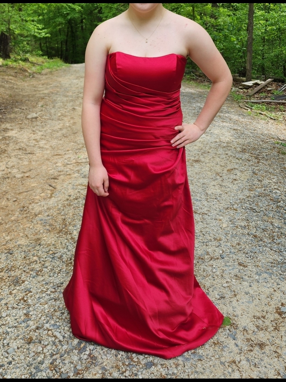 David's Bridal Strapless Red Gown